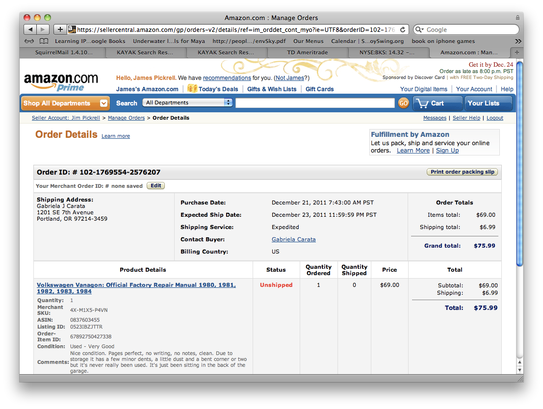 Amazon Book Sold, Time to Ship